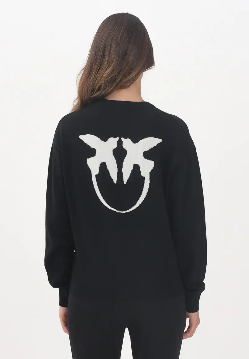 PINKO Maglioncino girocollo nero da donna con maxi logo miniatura 3