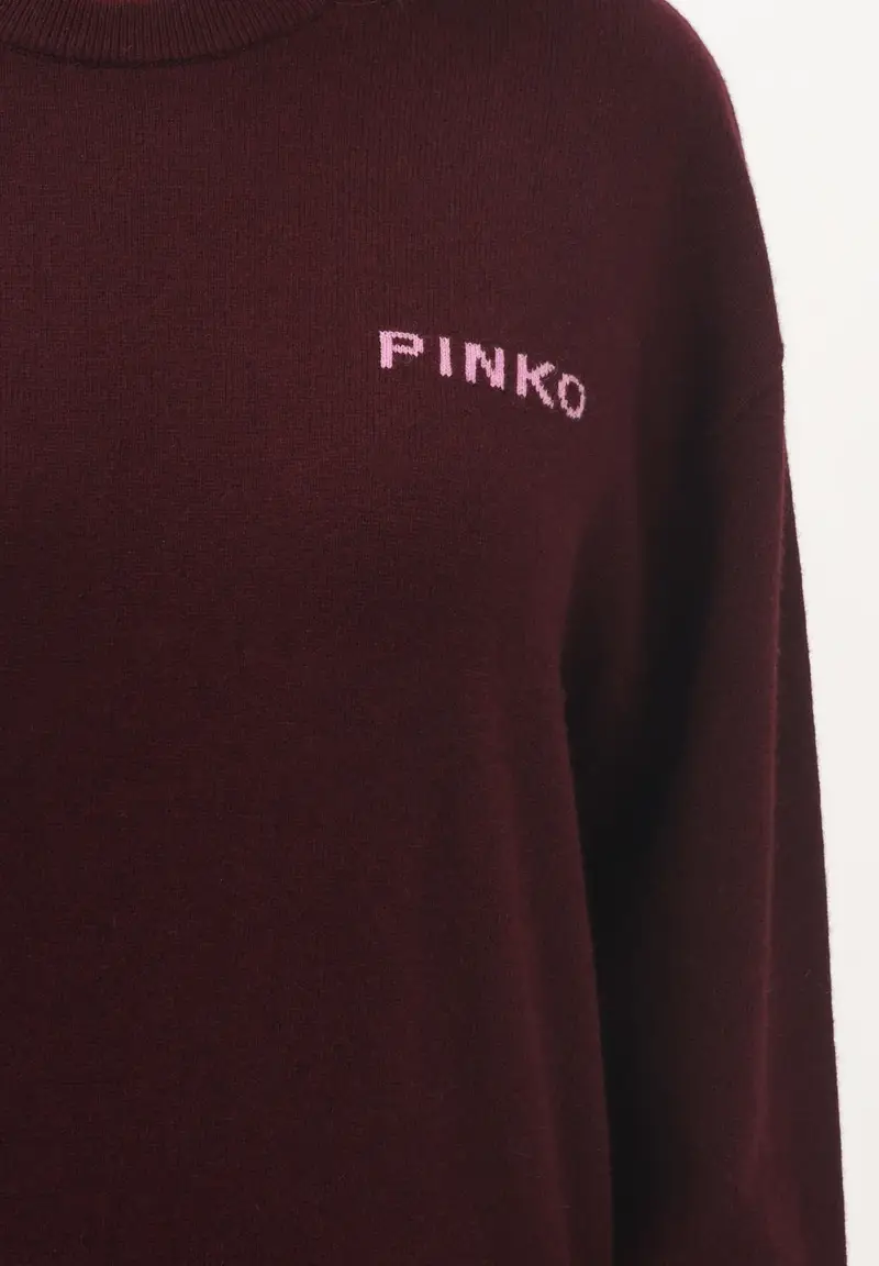 PINKO Maglioncino girocollo vino da donna con maxi logo miniatura 2