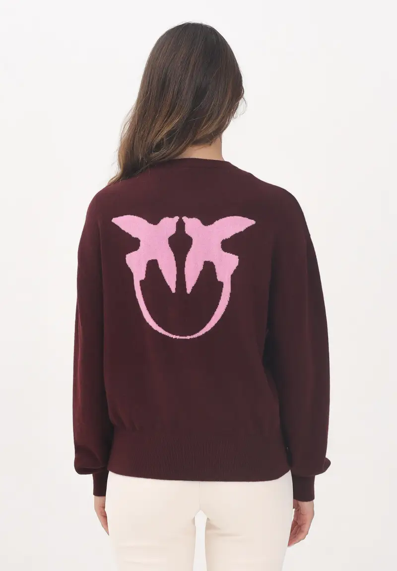 PINKO Maglioncino girocollo vino da donna con maxi logo miniatura 3