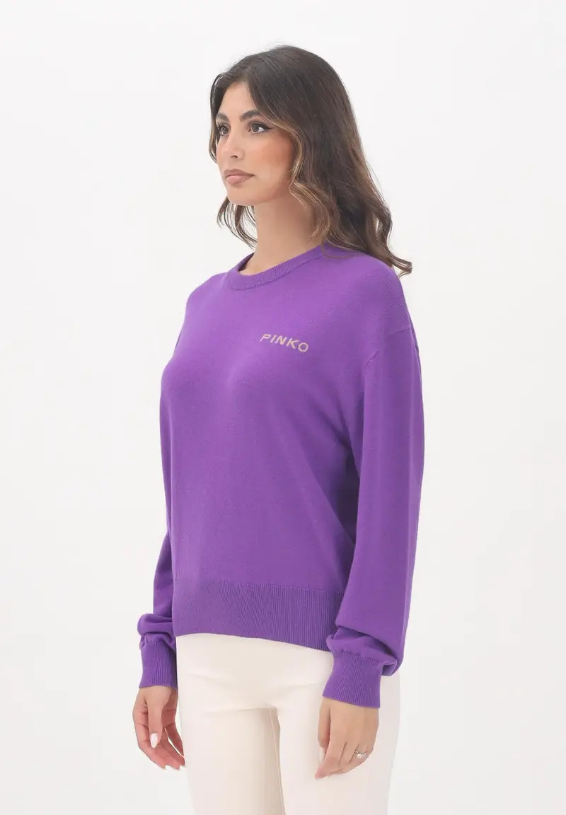 PINKO Maglioncino girocollo viola da donna con maxi logo