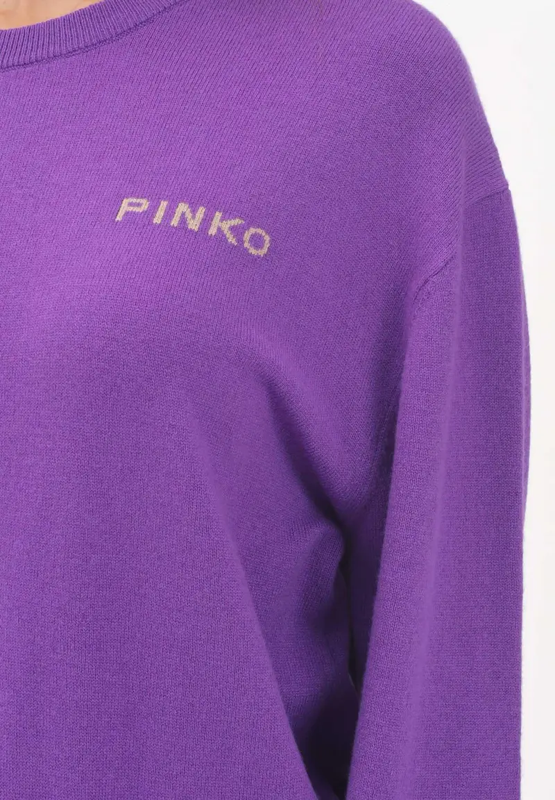 PINKO Maglioncino girocollo viola da donna con maxi logo miniatura 2