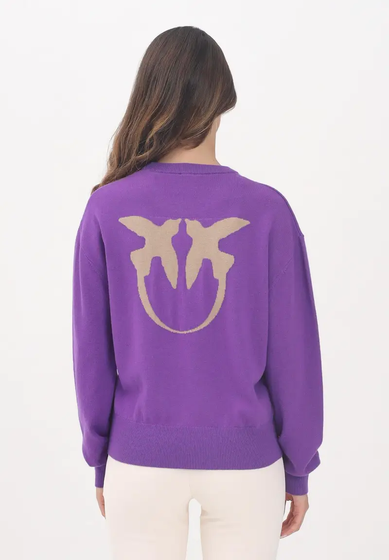 PINKO Maglioncino girocollo viola da donna con maxi logo miniatura 3