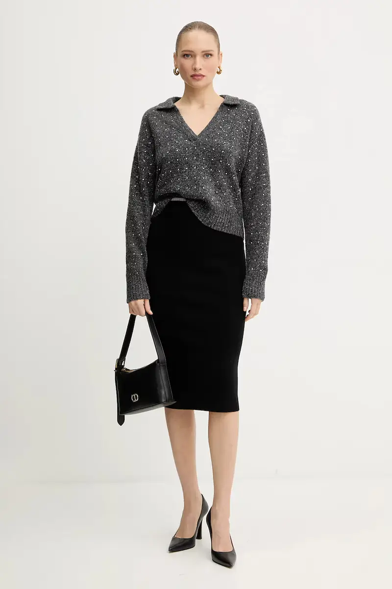 maglione con lana colore grigio 105684 A2U4 miniatura 2