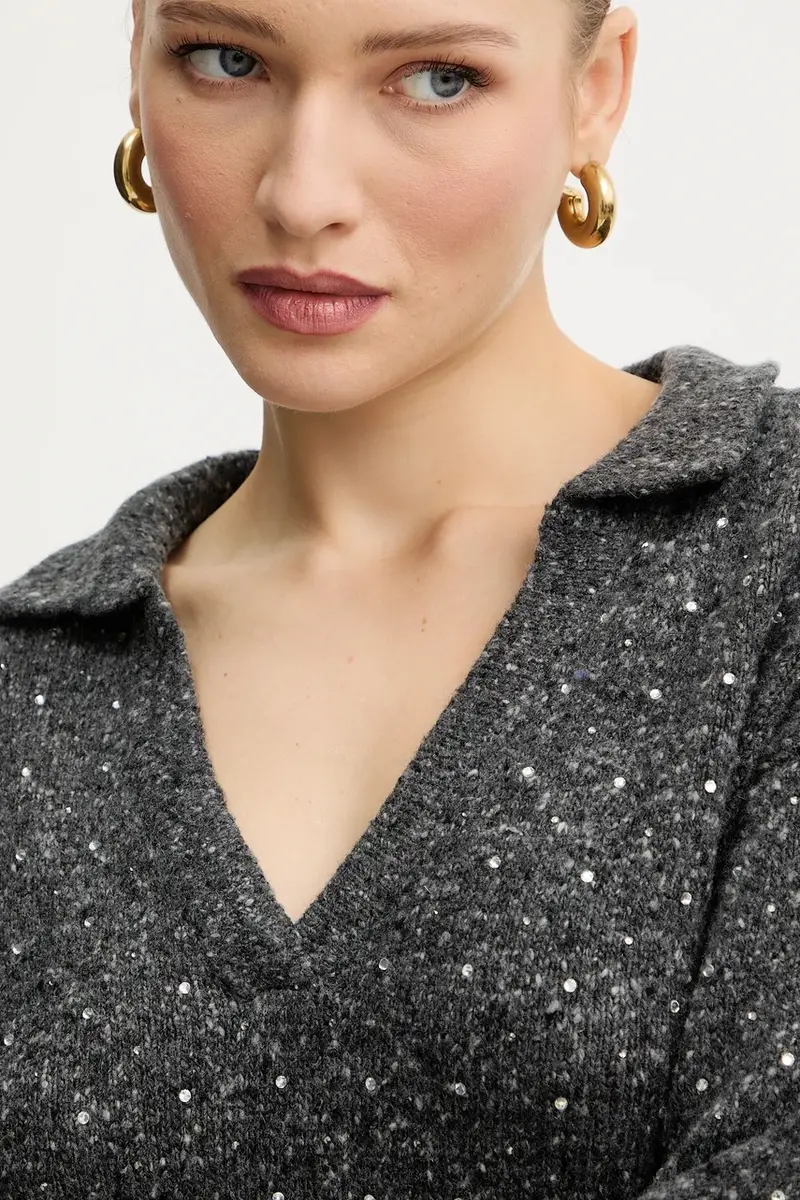 maglione con lana colore grigio 105684 A2U4 miniatura 4