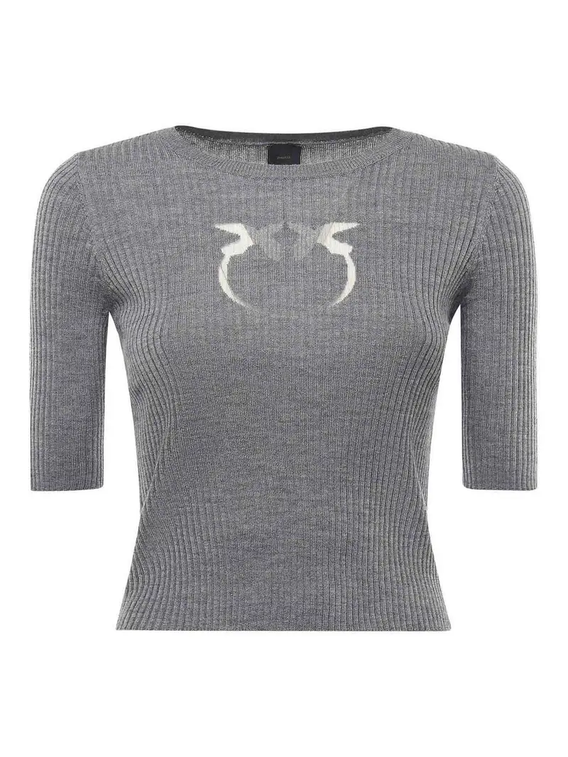 Maglione Cropped Con Logo Grigio
