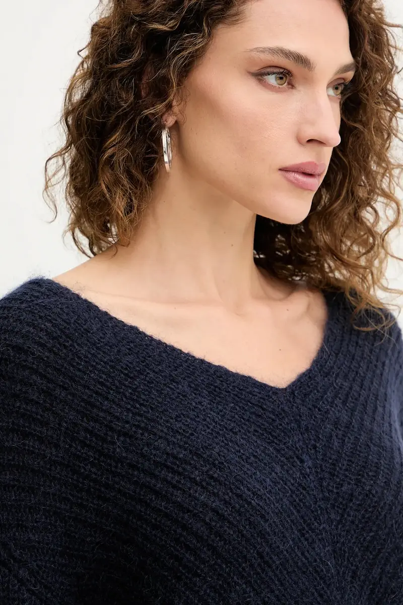 maglione in lana donna colore blu navy 105564 A2S5 miniatura 4