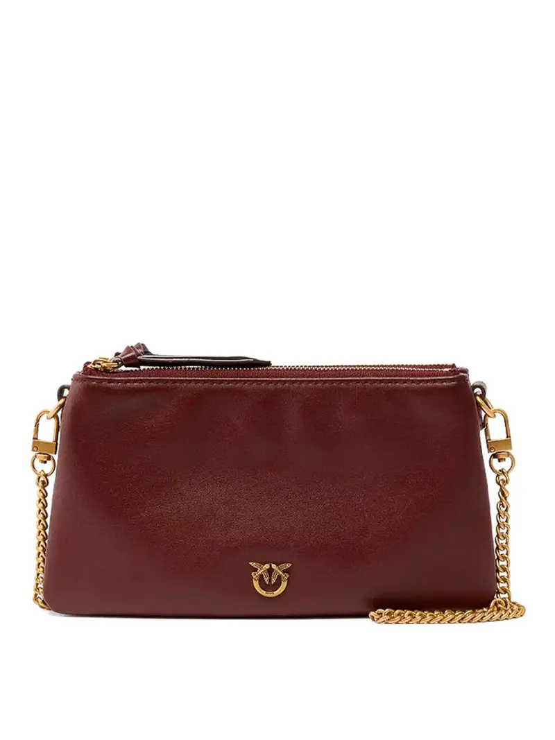 Mini borsa doppia in pelle Bordeaux