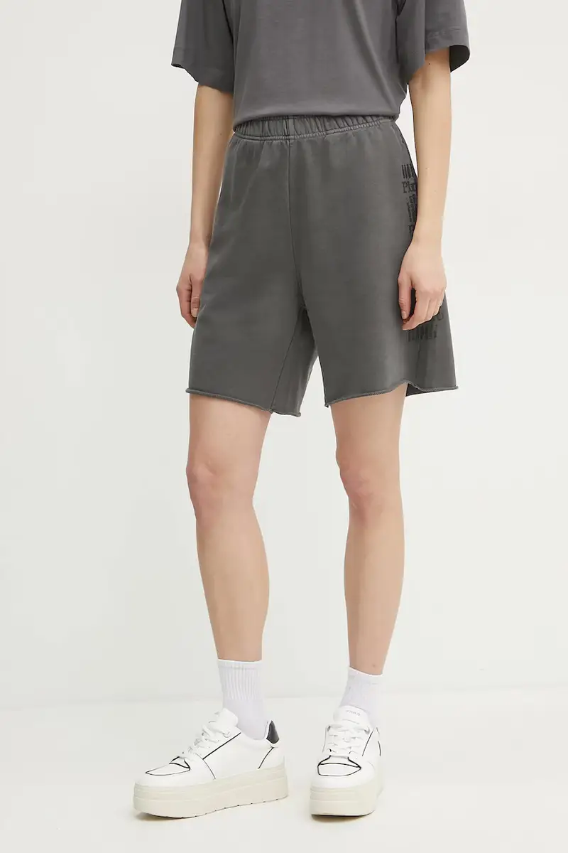 pantaloncini in cotone donna colore grigio 104619 A2CV miniatura 4