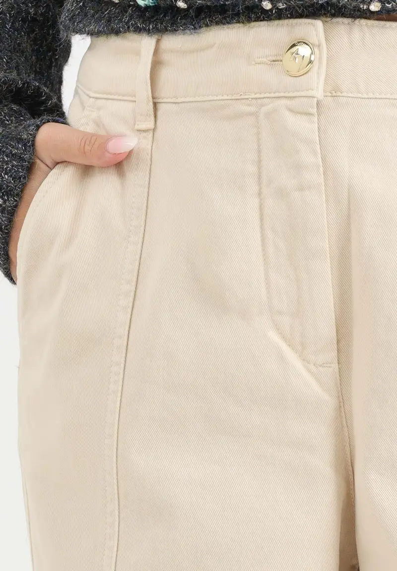 Pantalone balloon beige da donna miniatura 3
