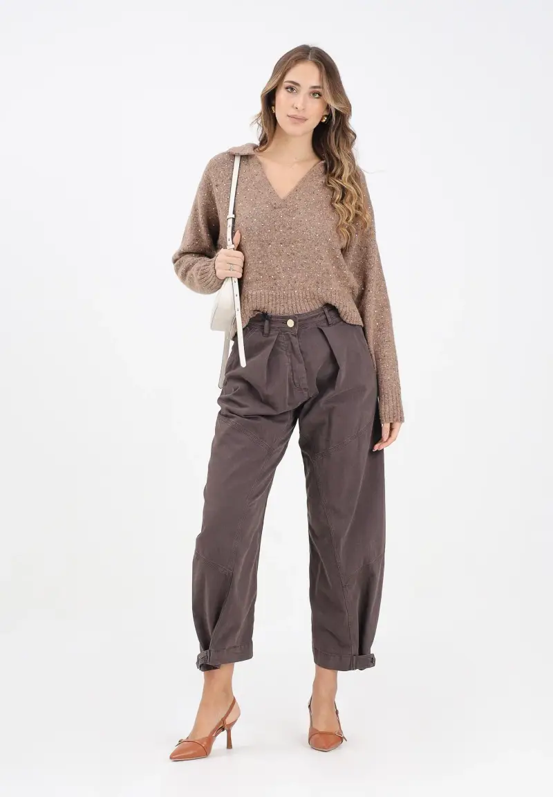 Pantalone balloon-fit marrone da donna miniatura 2