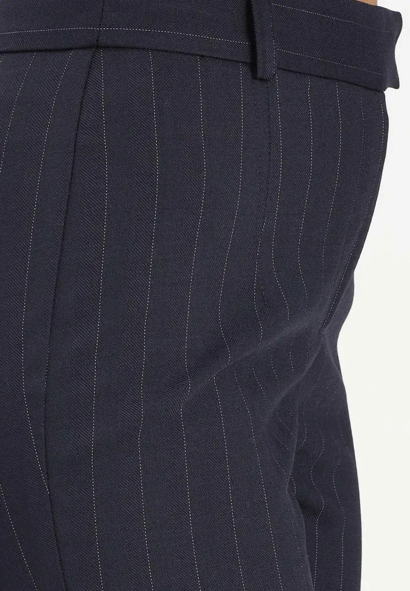 Pantalone cropped blu da donna con motivo gessato miniatura 3