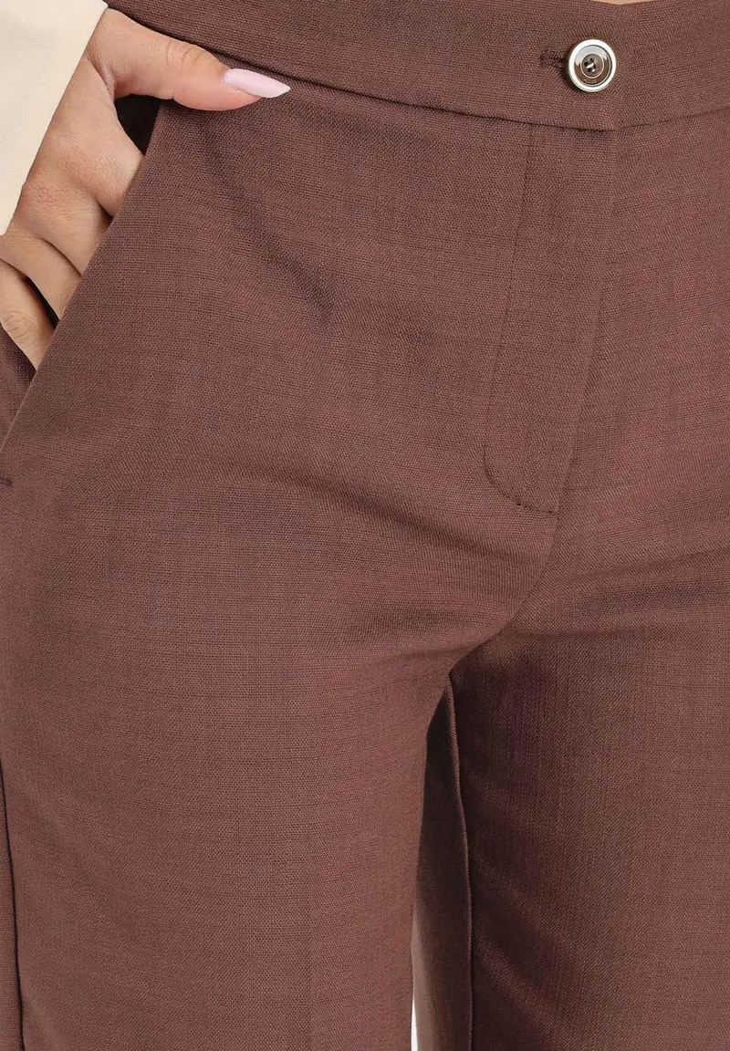 Pantalone elegante marrone da donna miniatura 3