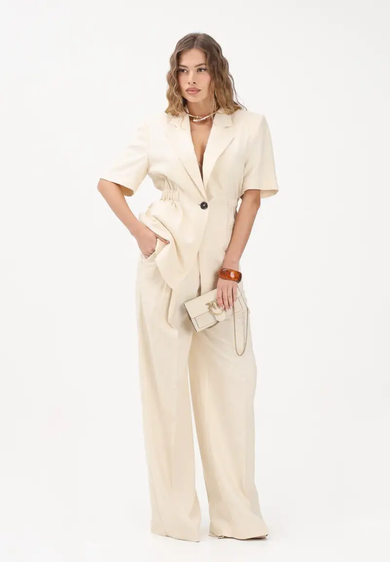 Pantalone elegante panna da donna con piega stirata miniatura 2