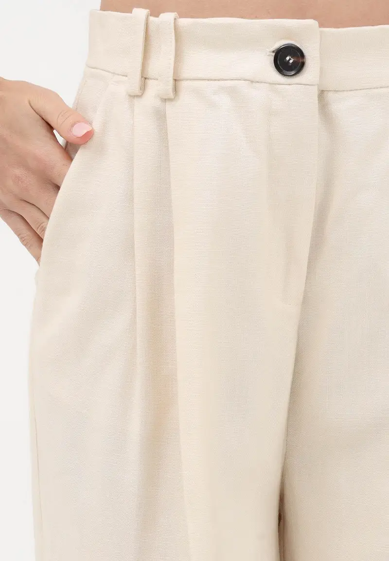 Pantalone elegante panna da donna con piega stirata miniatura 3