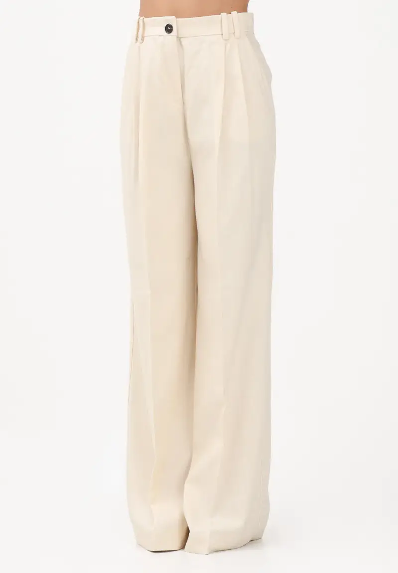 Pantalone elegante panna da donna con piega stirata