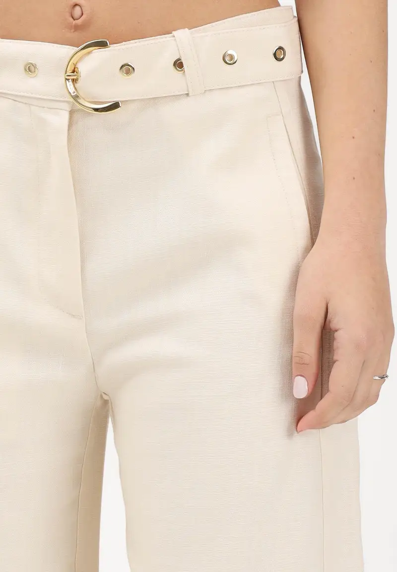 Pantalone elegante panna da donna miniatura 3