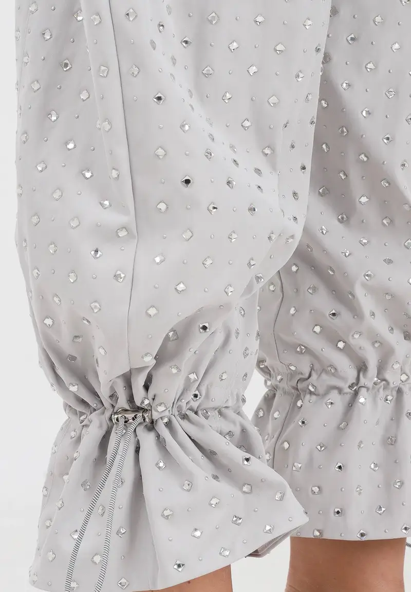 Pantalone grigio da donna con strass e borchie miniatura 3