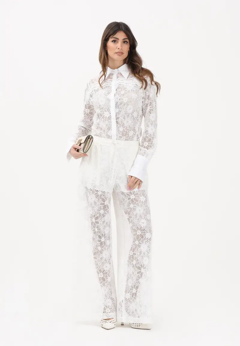Pantalone LAURIE bianco da donna in pizzo rebrodé floreale miniatura 2