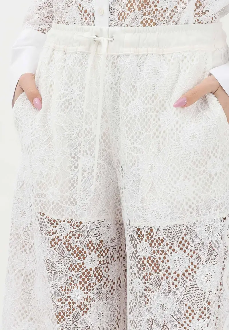 Pantalone LAURIE bianco da donna in pizzo rebrodé floreale miniatura 3