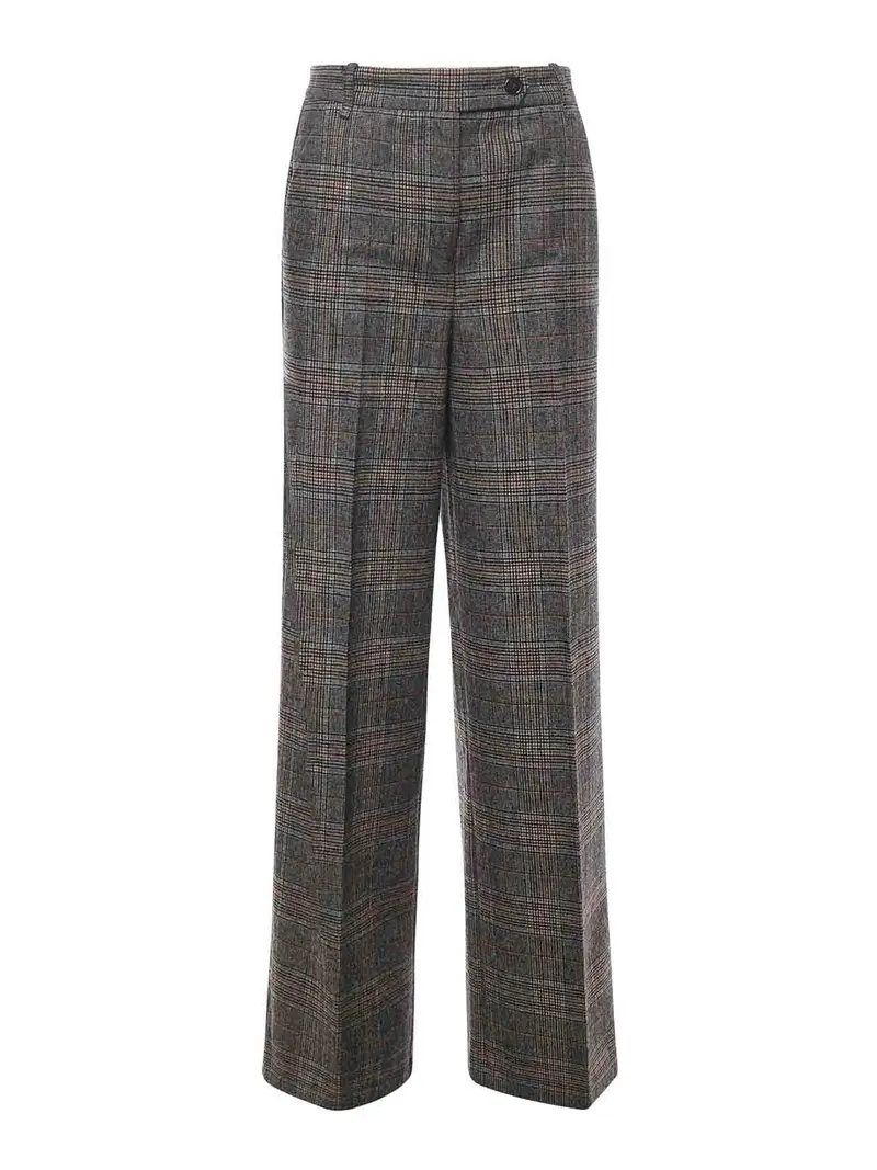Pantaloni A Gamba Larga Con Motivo Check Multicolore