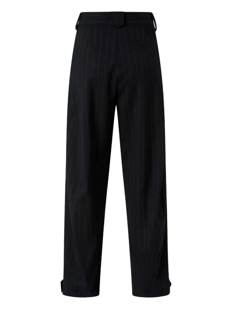 Pantaloni gessati blu con pieghe centrali miniatura 2