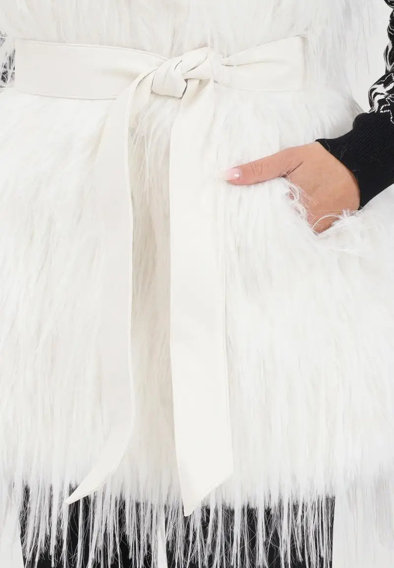 Pelliccia smanicata bianca da donna miniatura 3