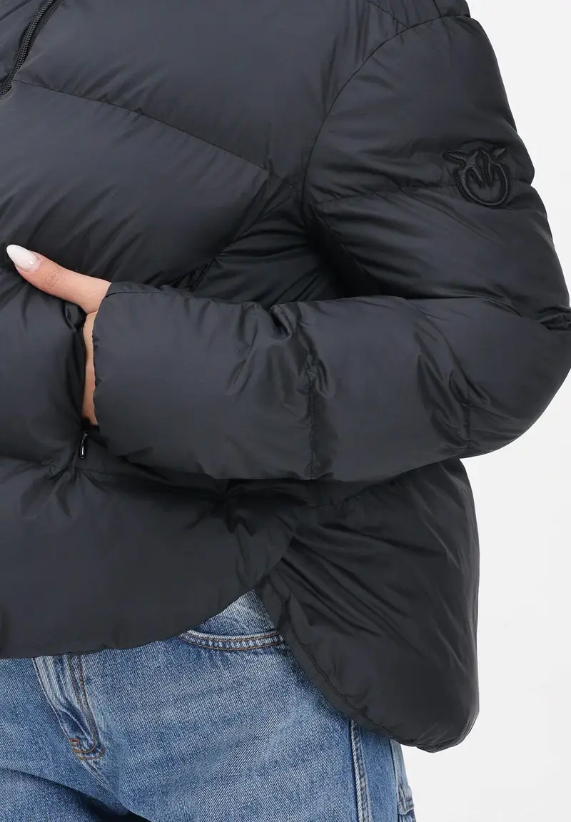 PINKO Piumino nero da donna con logo miniatura 2