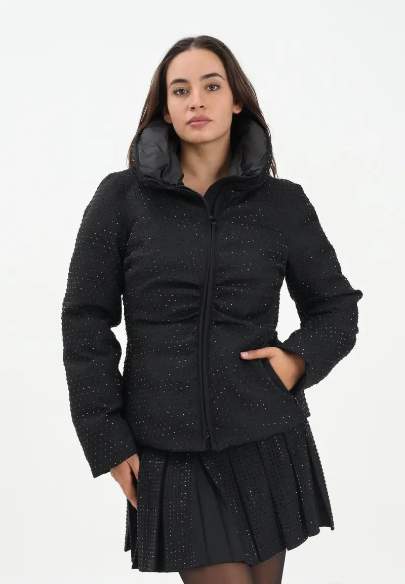 Piumino nero da donna full strass miniatura 2