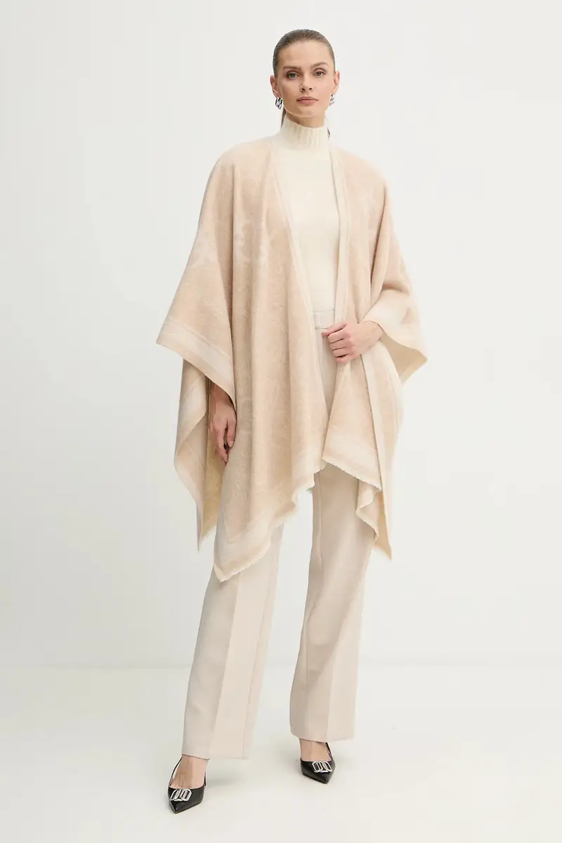 poncho con lana colore beige 105965 A2ZI miniatura 2