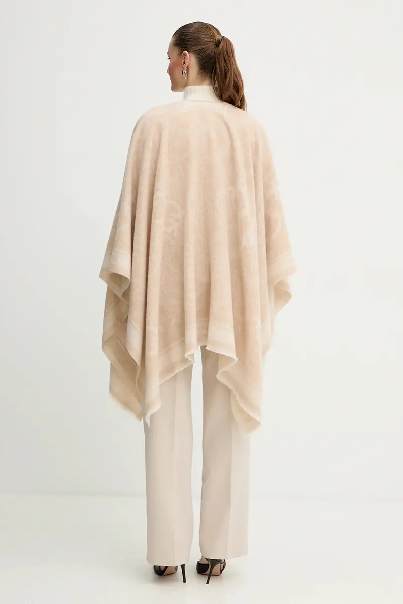poncho con lana colore beige 105965 A2ZI miniatura 3
