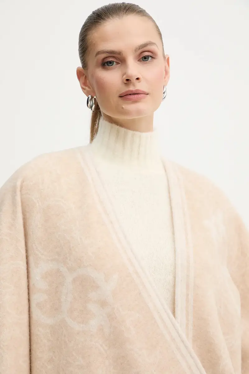 poncho con lana colore beige 105965 A2ZI miniatura 4