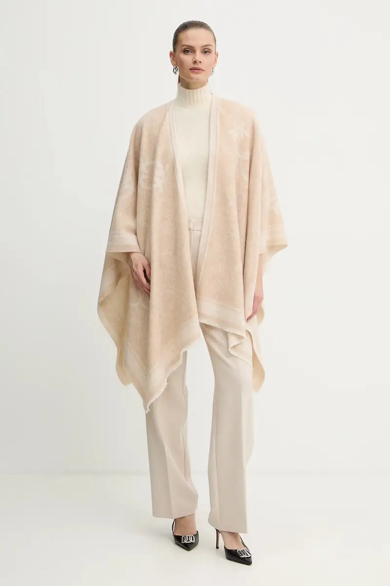 poncho con lana colore beige 105965 A2ZI