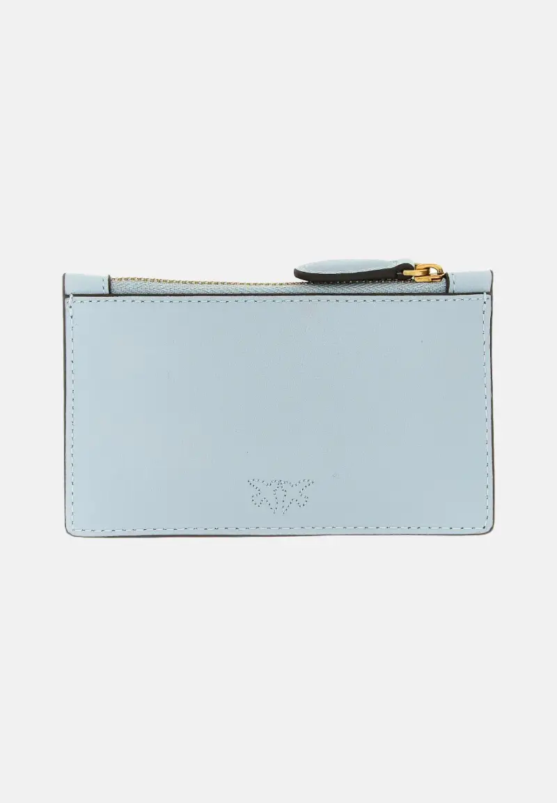 Porta carte in morbida pelle mano seta celeste da donna miniatura 2