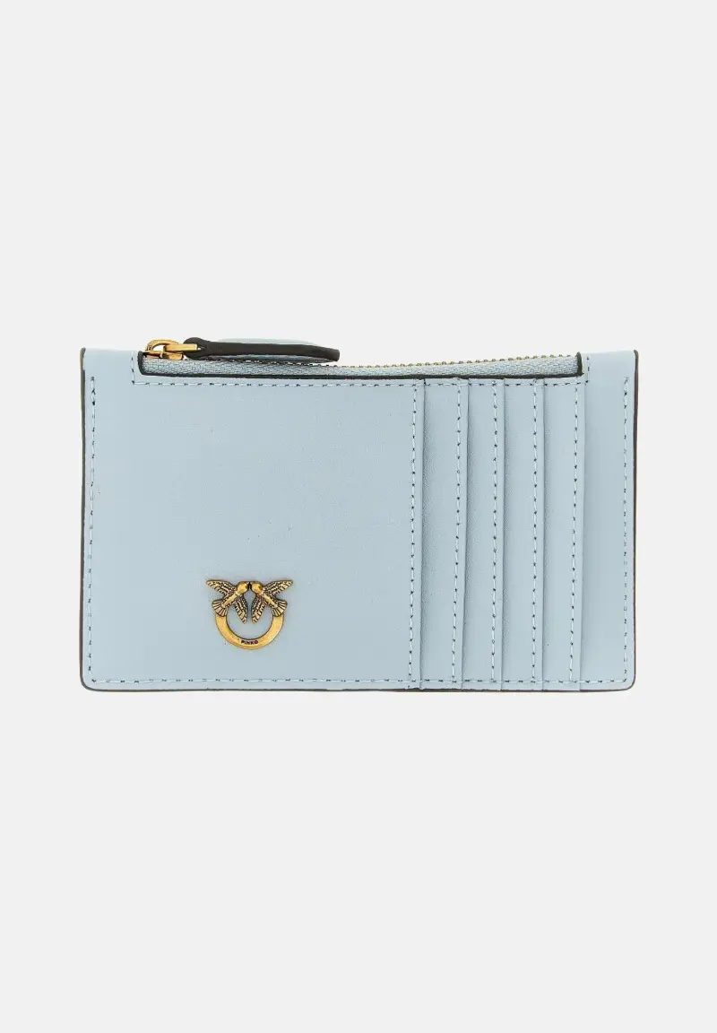 Porta carte in morbida pelle mano seta celeste da donna