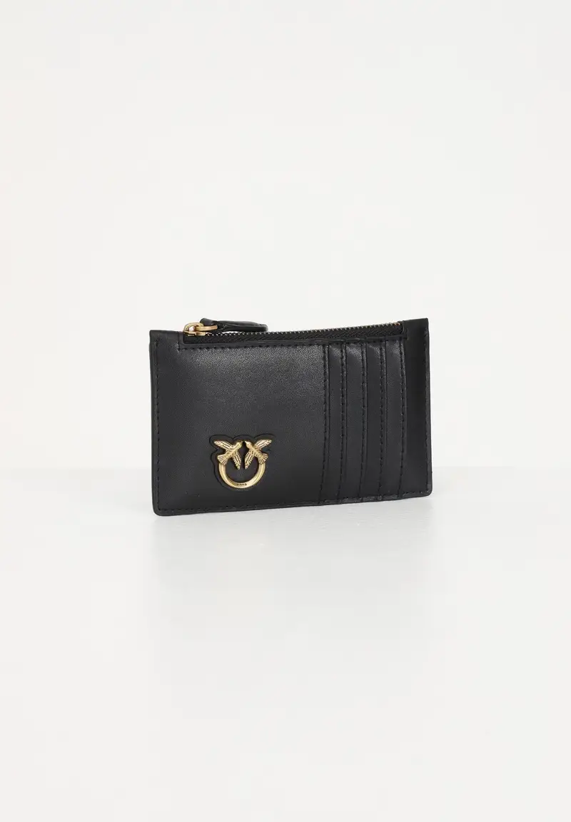 Porta carte in morbida pelle mano seta nero da donna miniatura 2