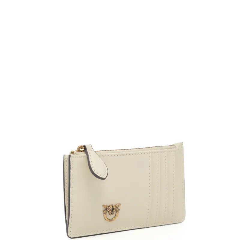 portacarte da donna airone in vera pelle con zip avorio oro miniatura 2