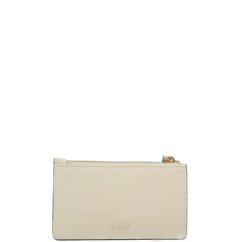 portacarte da donna airone in vera pelle con zip avorio oro miniatura 3