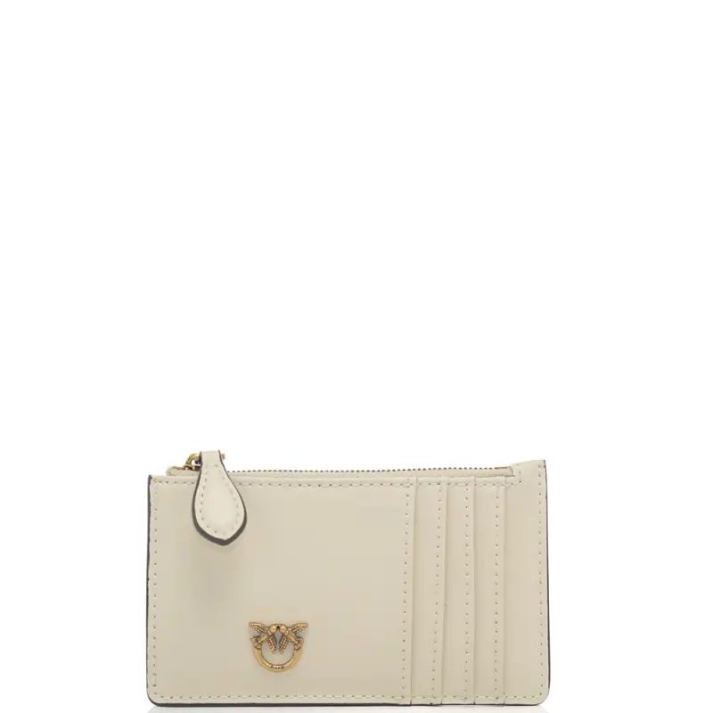 portacarte da donna airone in vera pelle con zip avorio oro