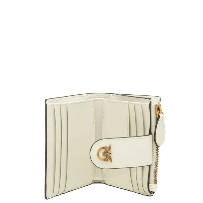 portacarte da donna in vera pelle con zip e bottone automatico avorio oro miniatura 3