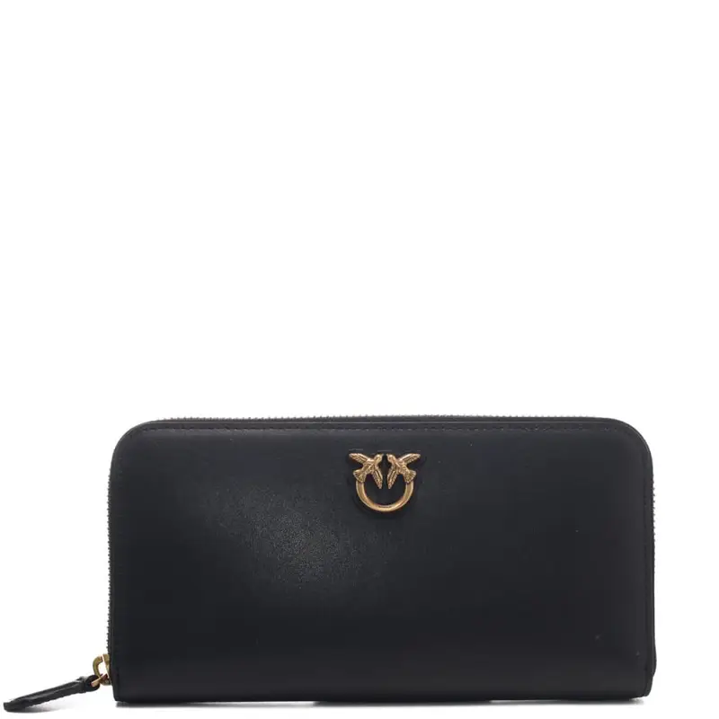 Pinko portafoglio donna grande con cerniera integrale zip-around in pelle liscia nera