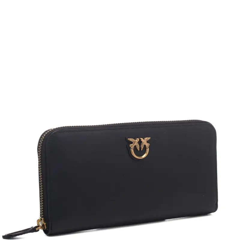 Pinko portafoglio donna grande con cerniera integrale zip-around in pelle liscia nera miniatura 2