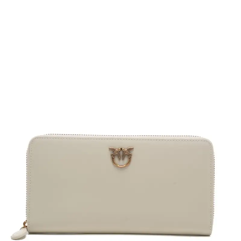portafoglio grande chiusura con cerniera integrale e logo love birds avorio e oro