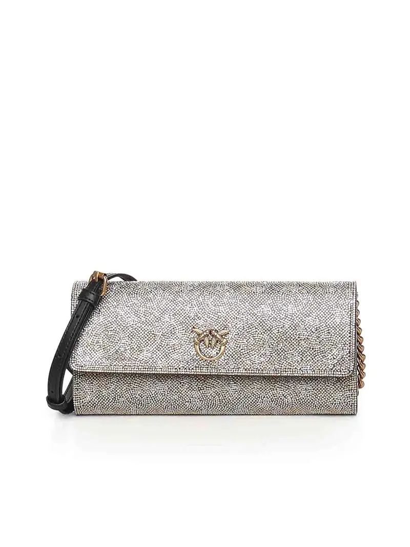 Portafoglio in pelle con strass Beige