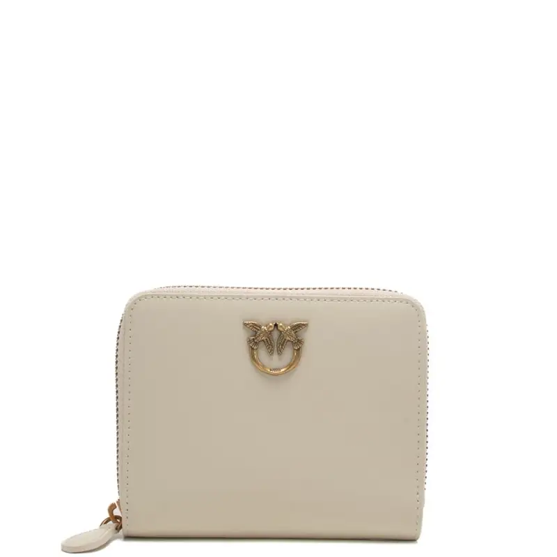 Pinko portafoglio quadrato love one classic in pelle avorio