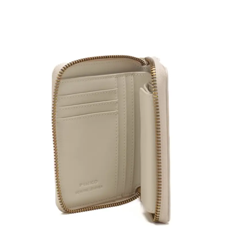 Pinko portafoglio quadrato love one classic in pelle avorio miniatura 3