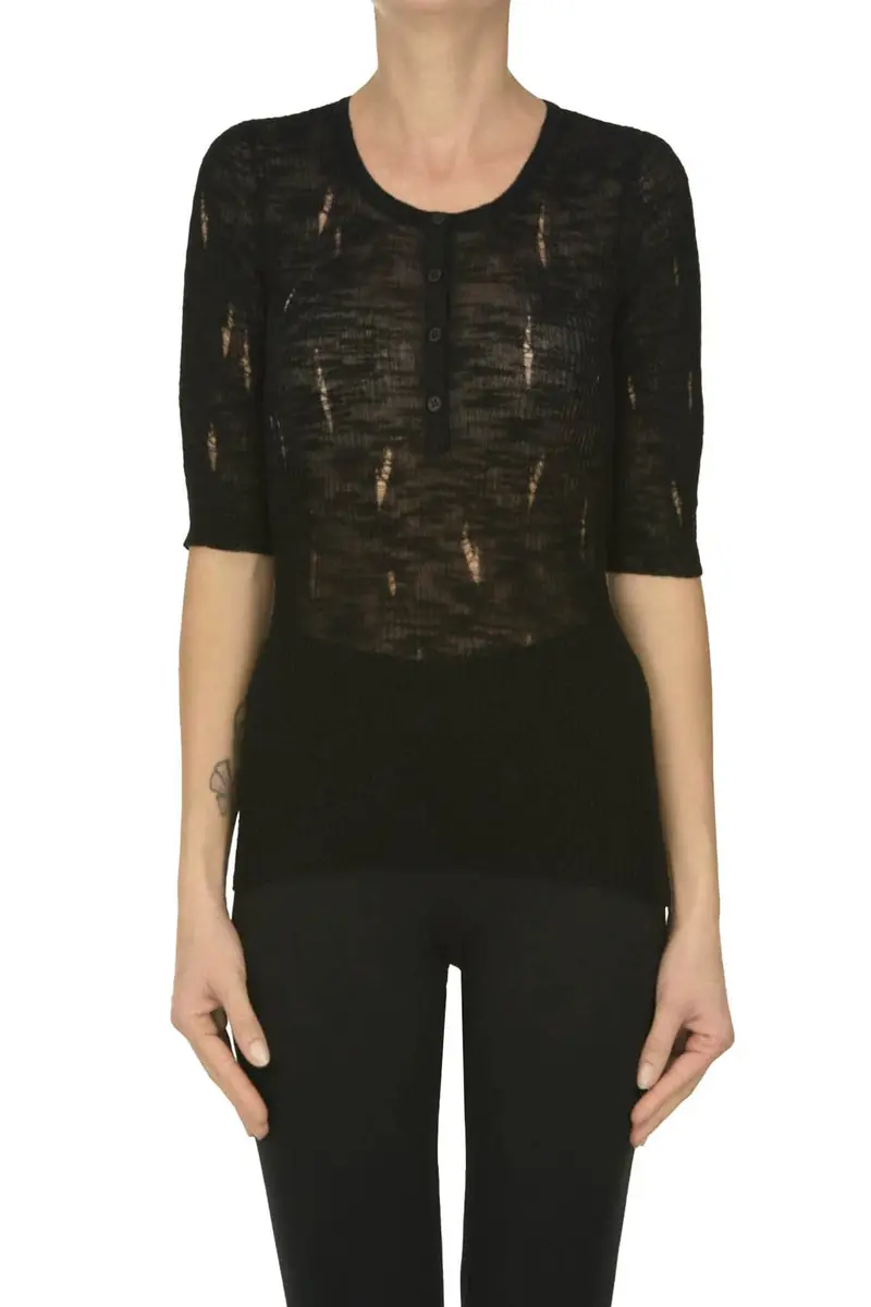 Pinko Maglia Scott Nero in Cotone e Nylon