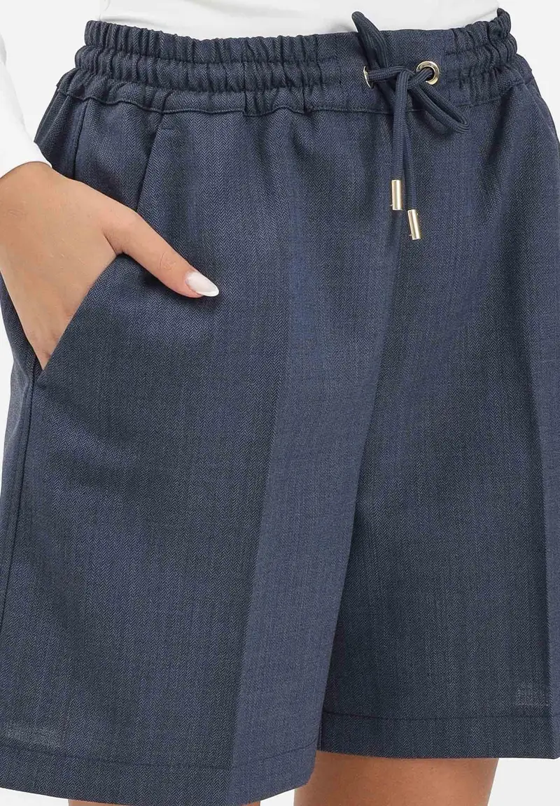Shorts blu da donna in lana armaturata miniatura 3