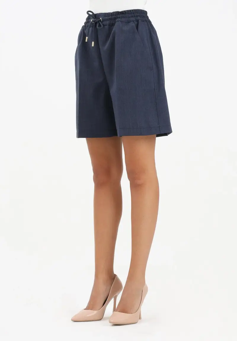 Shorts blu da donna in lana armaturata