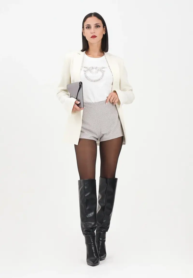 Shorts grigio da donna full strass miniatura 2