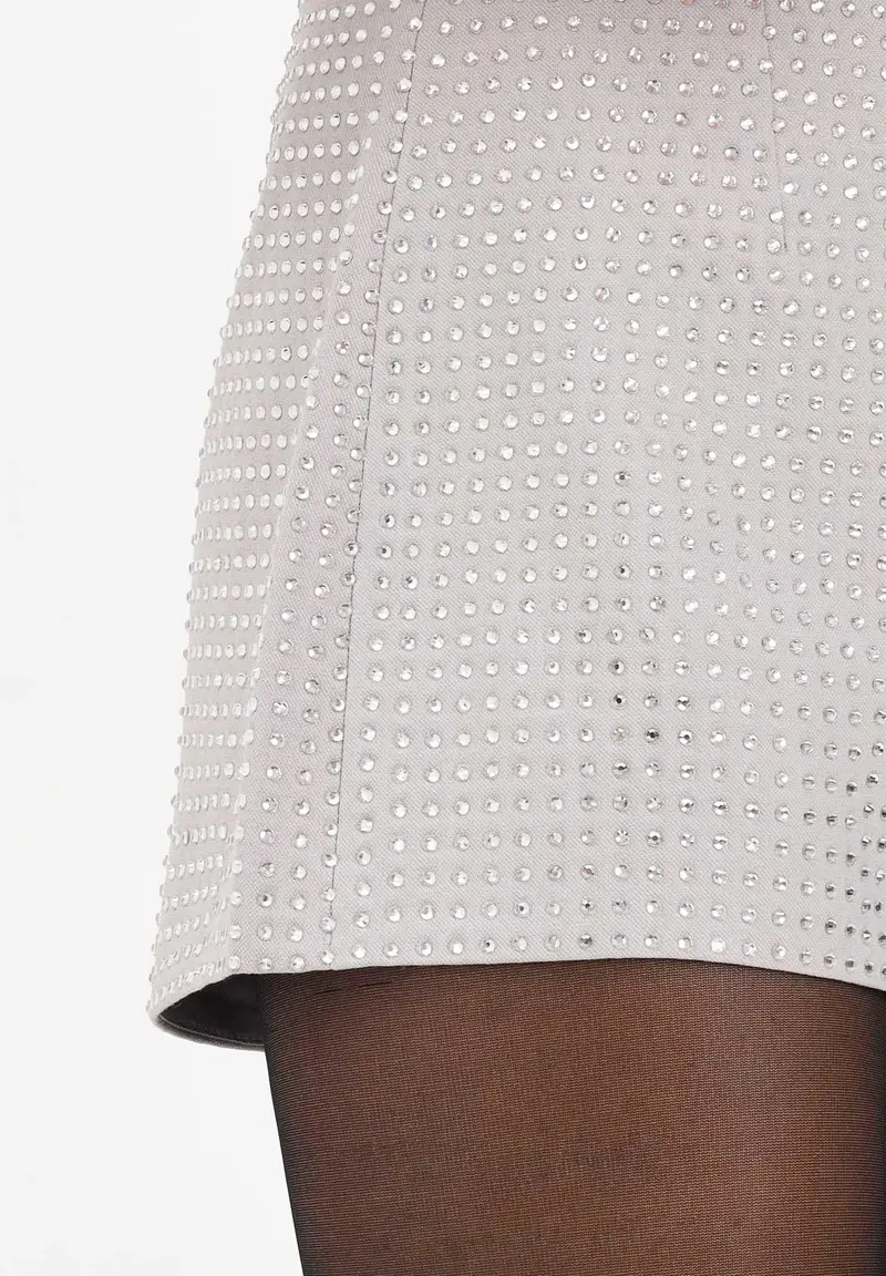 Shorts grigio da donna full strass miniatura 3